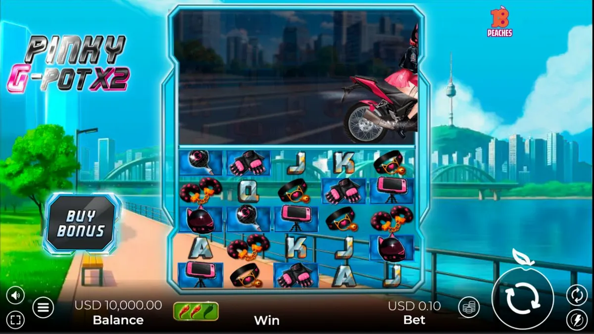 Tampilan visual neon dan motor futuristik di slot Pinky G-Pot X2